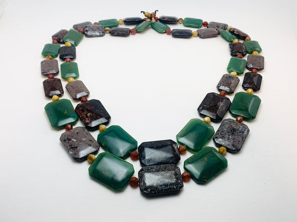Vintage Large Double Strand Acrylic Marbled Stone Necklace