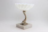 SOLD! 1960’s Milk Glass Soap dish on Metal Fish and Marble Stand