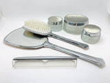 1950’s 6 Piece Powder Room Set, Brush, Comb, Mirror and 3 Powder Jars