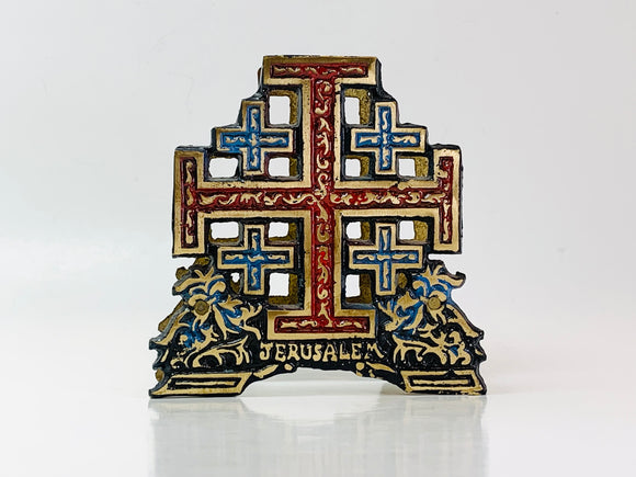 Vintage Jerusalem Brass Cross Napkin or Letter Holder