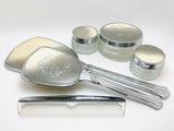 1950’s 6 Piece Powder Room Set, Brush, Comb, Mirror and 3 Powder Jars