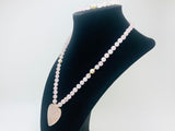 Rose Quartz & Pearl 14k Clasps, Heart Necklace and Bracelet Set