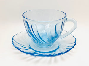 Vintage KIG Indonesia Ice Blue Glass Tea Cup and Saucer