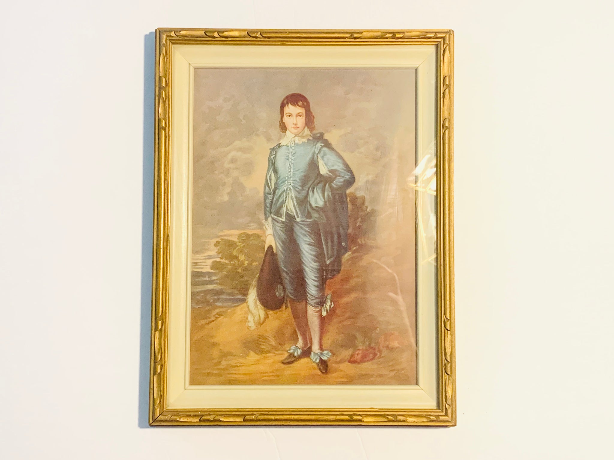 Antique blue boy lithograph framed sold art