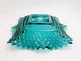 Vintage Indiana Diamond Point Glass Teal Ruffled Dish