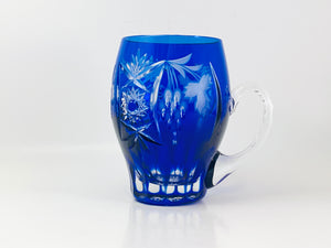 Vintage Bohemian Cobalt Crystal Cut Etched Mug