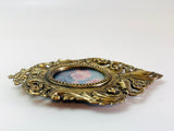 Vintage Small Italian Ornate Metal Framed Floral Print Under Convex Glass