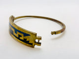 Brass Hook Hinge Bangle Bracelet with Turquoise Stone Inlay