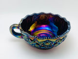 Vintage L.E. Smith Nappy Bowl, Amethyst Carnival Glass With Handle