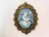 Vintage Italian Ornate Metal Framed Print “Miss Jane Bowles”, Convex Glass