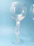 Vintage Bayel France Nude Woman Wine Glasses, Frosted Crystal Stemware