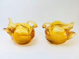 Vintage Art Glass Amber Swans
