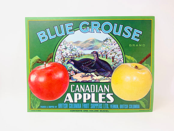 Vintage Canadian Apple Crate Label Blue Grouse Brand