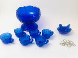 Vintage Mosser Cobalt Glass Childs Miniature Punch Bowl Set