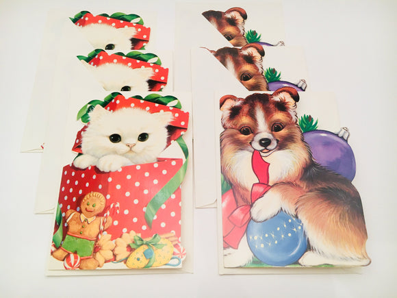 SOLD! 6 New Vintage Hallmark Kitten and Puppy Christmas Cards with Envelopes