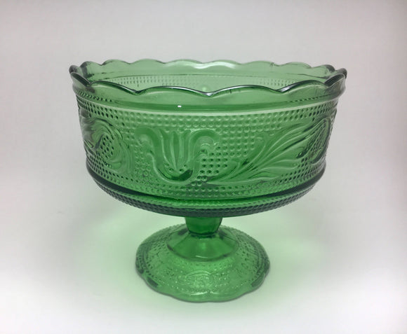 Green Glass Compote Dish by E O Brody Co Cleveland M6000