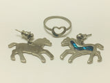 SOLD! Silver Tone and Abalone Horse Earrings and Heart Ring Set