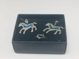 SOLD! Silver Tone and Abalone Horse Earrings and Heart Ring Set