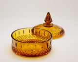 SOLD! 1970’s Indiana Glass Amber Princess Candy Bowl with Lid