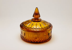 SOLD! 1970’s Indiana Glass Amber Princess Candy Bowl with Lid