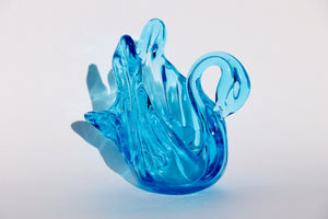 Sapphire Blue Art Glass Swan Dish