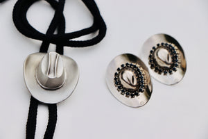 Western Cowboy Hat Bolo Tie and Earring Set