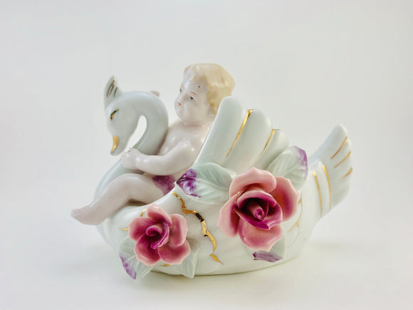 SOLD! 1960’s Cherub on Swan Porcelain Planter