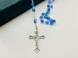 SOLD! 1950’s Rosary Blue Glass Aurora Borealis Beads Italy