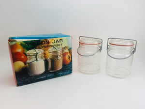 1970’s Plastic Mason Jar Salt Pepper Shakers in Box