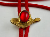 Red Western Bolo Tie with Bronze Hat