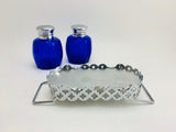 1950’s Cobalt Blue Glass Salt and Pepper Shakers with Tray